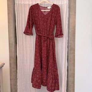 Maroon Dress w/speckled white dots -Sz. L